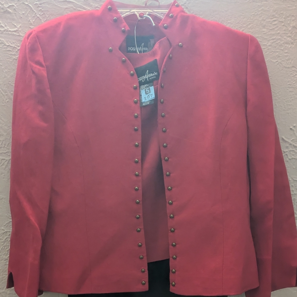 Positive Attitude Petite – 3-Piece Red Studded Linen Blend Set (Size 4P)